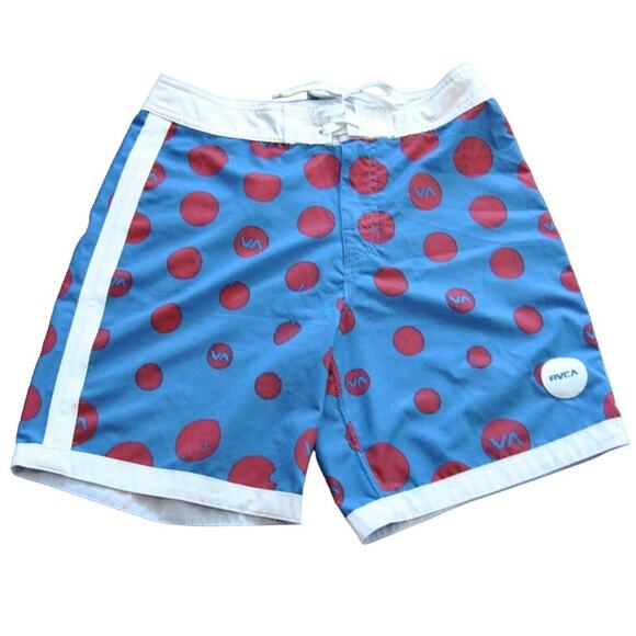 RVCA Shorts 29" Blue with Red Dots Board Shorts w/ Back Pocket - Picture 1 of 9